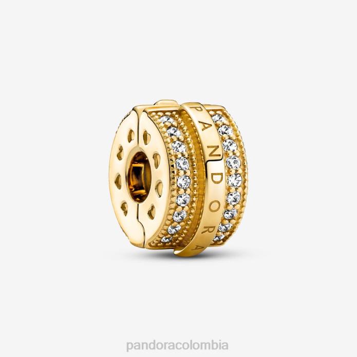 Pandora líneas pavimentadas brillantes y colgante con clip con logo Chapado en oro J2LX19 accesorios