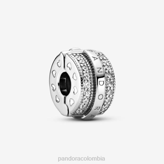 Pandora líneas pavimentadas brillantes y colgante con clip con logo Plata esterlina J2LX20 accesorios