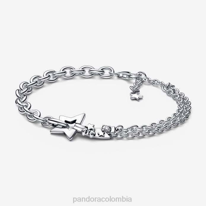 Pandora pulsera de doble cadena con estrella fugaz Plata esterlina J2LX455 accesorios