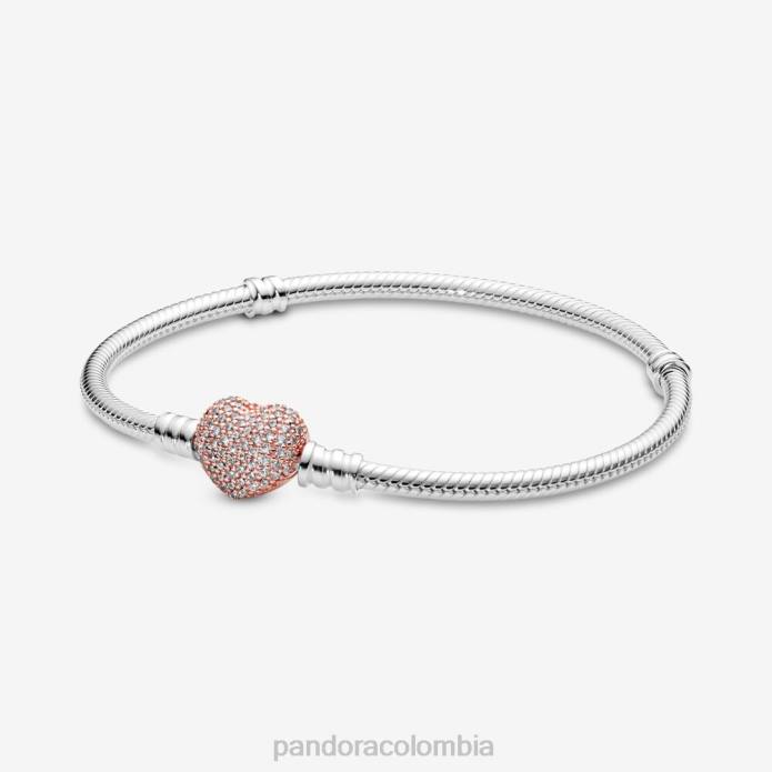 Pandora Moments pavimenta la pulsera con cierre de corazón y cadena de serpiente Dos tonos J2LX366 accesorios