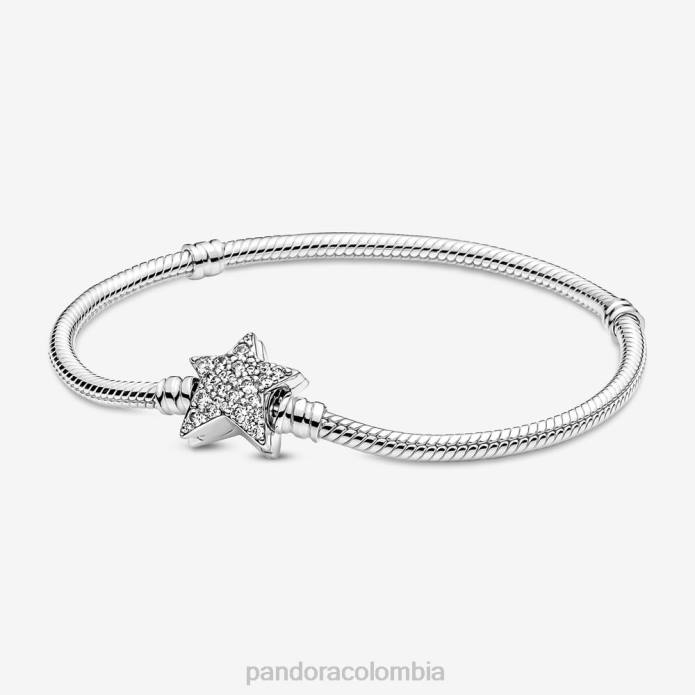 Pandora pulsera asimétrica con cadena de serpiente y cierre de estrella Moments Plata esterlina J2LX389 accesorios
