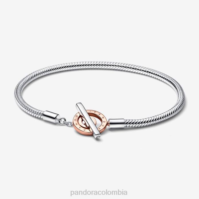 Pandora pulsera con cadena de serpiente y barra en T con logo distintivo Dos tonos J2LX408 accesorios