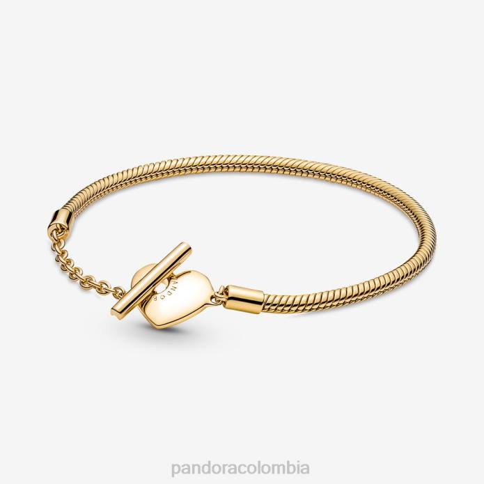 Pandora pulsera con cadena de serpiente y barra en forma de corazón Moments Chapado en oro J2LX349 accesorios