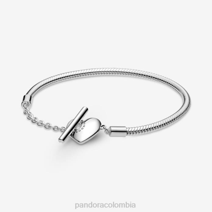 Pandora pulsera con cadena de serpiente y barra en forma de corazón Moments Plata esterlina J2LX347 accesorios