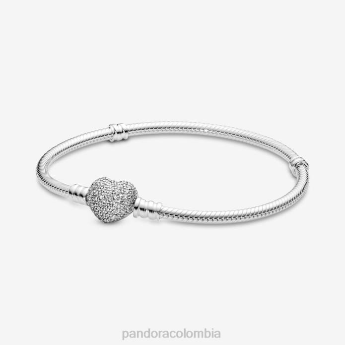 Pandora pulsera con cadena de serpiente y cierre de corazón brillante Moments Plata esterlina J2LX365 accesorios