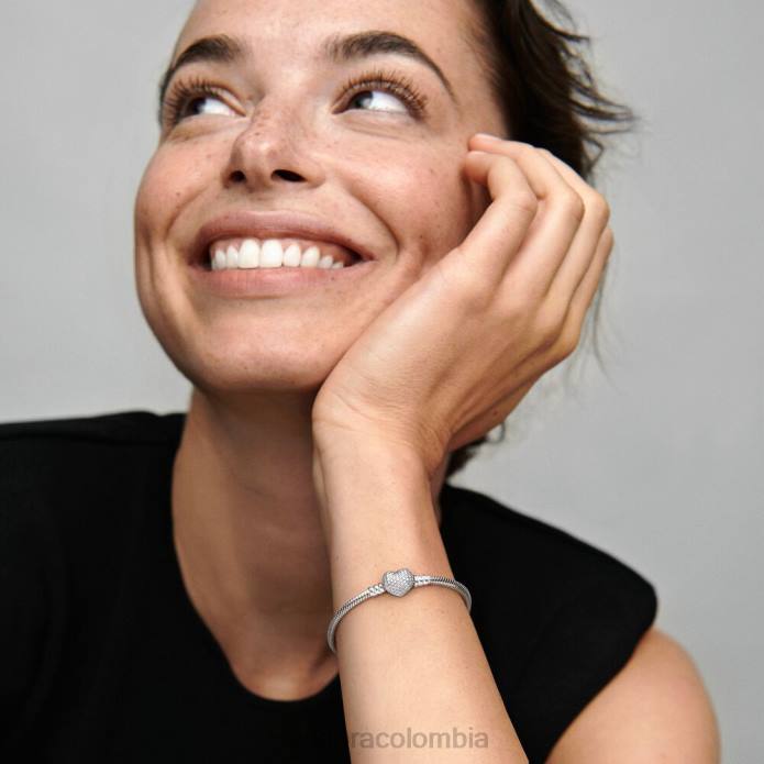 Pandora pulsera con cadena de serpiente y cierre de corazón brillante Moments Plata esterlina J2LX365 accesorios