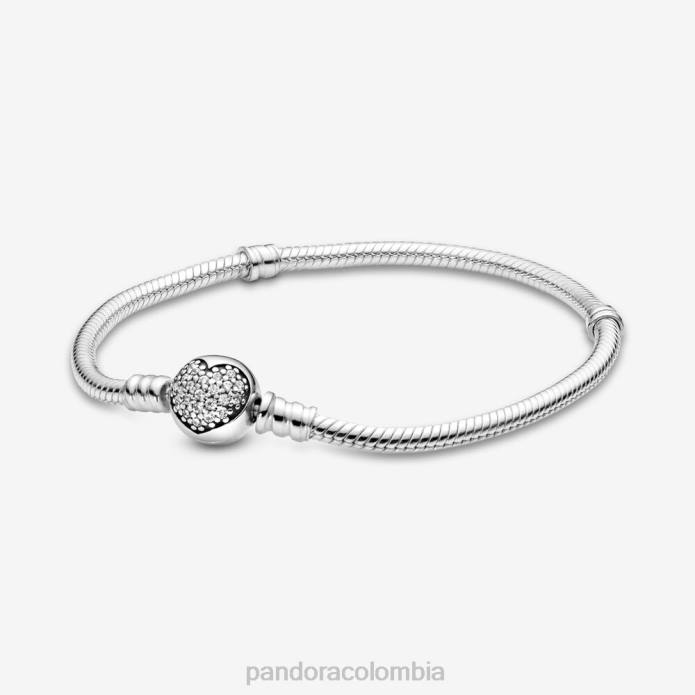 Pandora pulsera con cadena de serpiente y cierre de corazón brillante Moments Plata esterlina J2LX397 accesorios