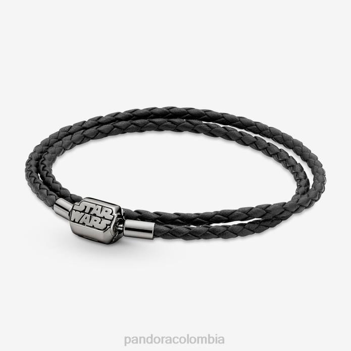 Pandora pulsera de cuero doble con cierre de momentos star wars chapado en rutenio/negro J2LX467 accesorios