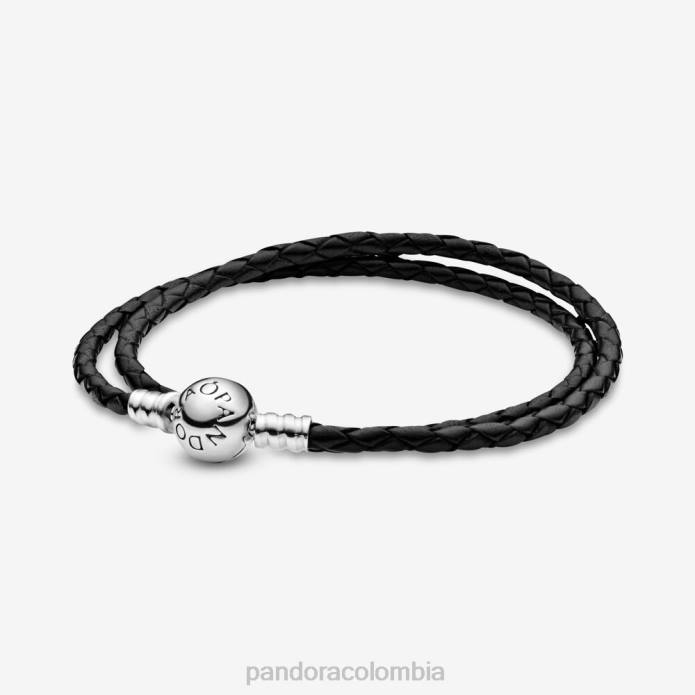 Pandora pulsera de cuero doble momentos plata esterlina/negro J2LX367 accesorios