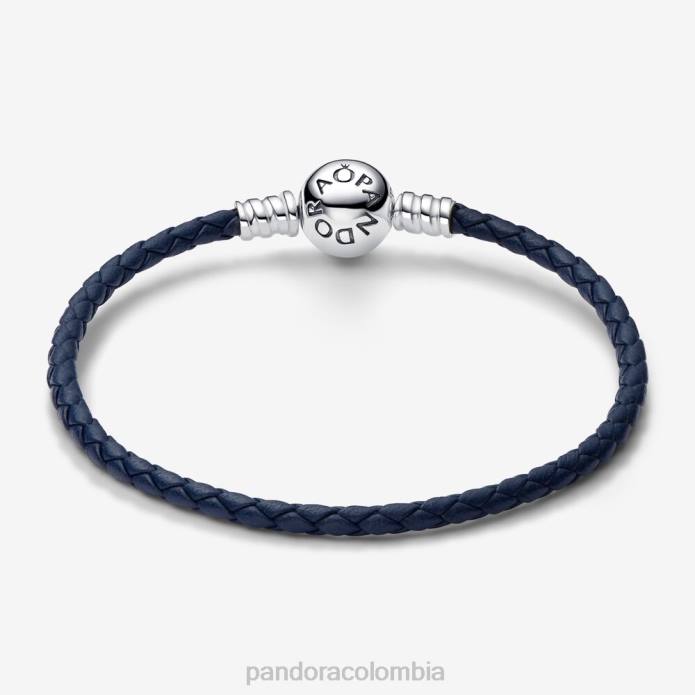 Pandora pulsera de cuero trenzado con cierre redondo Moments plata esterlina/azul J2LX363 accesorios