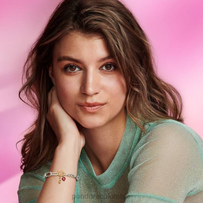 Pandora pulsera de cadena con eslabones de corazón Dos tonos J2LX479 accesorios