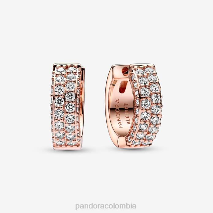 Pandora aretes atemporales con pavé de doble hilera Oro de Rose plateado J2LX849 accesorios