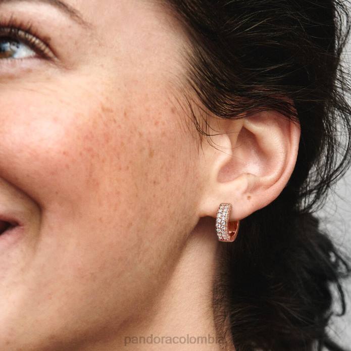 Pandora aretes atemporales con pavé de doble hilera Oro de Rose plateado J2LX849 accesorios