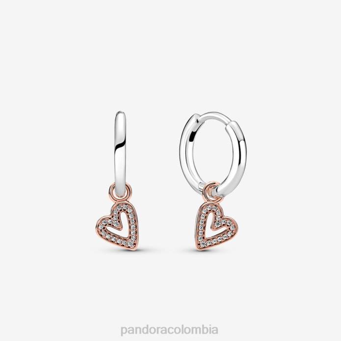 Pandora aretes de aro brillantes con forma de corazón a mano alzada Dos tonos J2LX857 accesorios