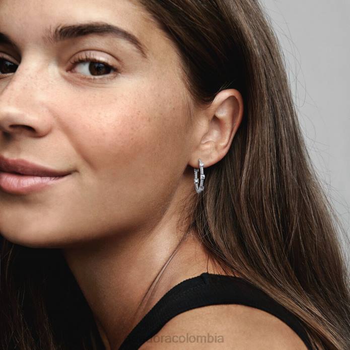 Pandora aretes de aro con barras brillantes en pavé Plata esterlina J2LX855 accesorios