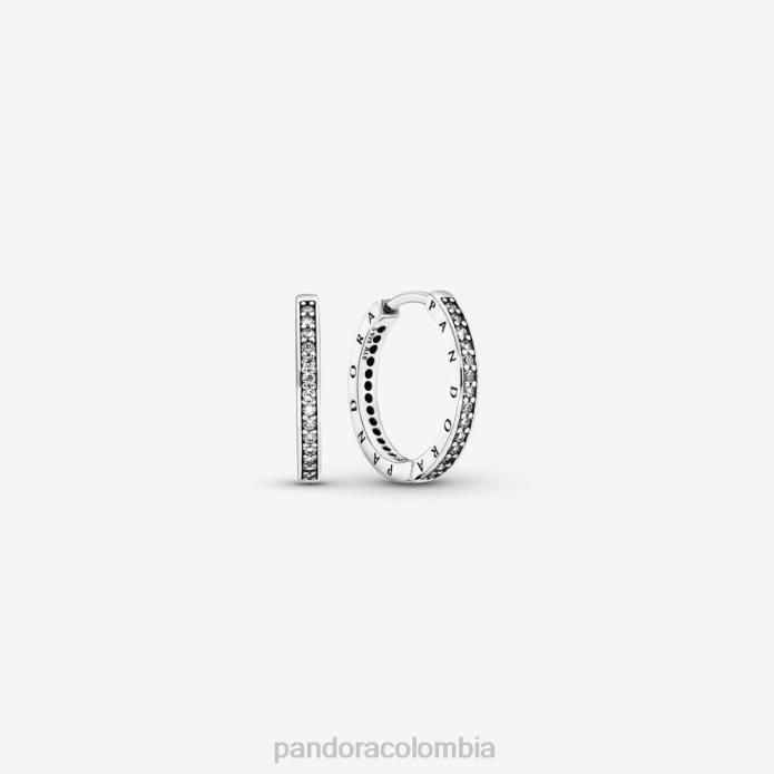 Pandora aretes de aro con brillo y logo Plata esterlina J2LX854 accesorios