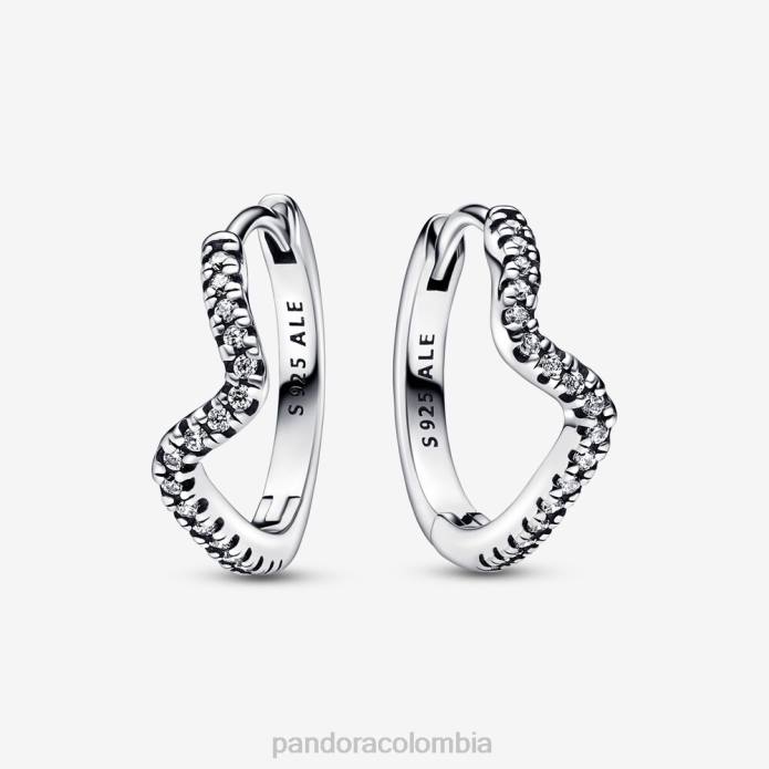 Pandora aretes de aro con ondas brillantes Plata esterlina J2LX846 accesorios