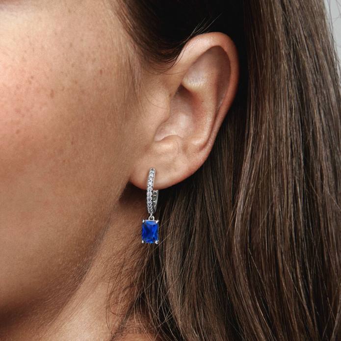 Pandora aretes de aro rectangulares brillantes plata esterlina/azul J2LX865 accesorios