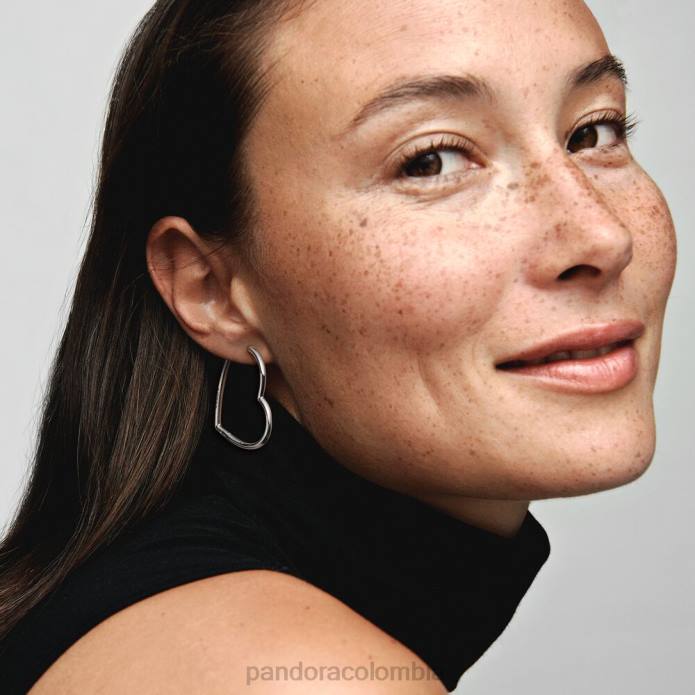 Pandora pendientes de aro asimétricos con forma de corazón Plata esterlina J2LX834 accesorios