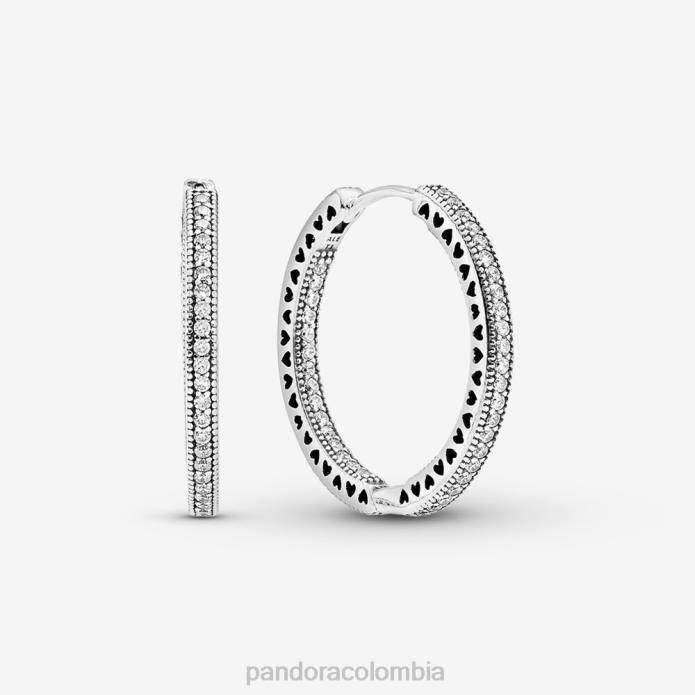 Pandora pendientes de aro con brillo y corazones Plata esterlina J2LX863 accesorios