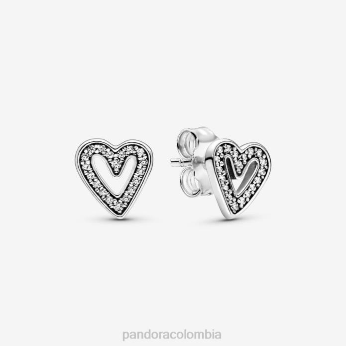 Pandora aretes brillantes con forma de corazón a mano alzada Plata esterlina J2LX895 accesorios