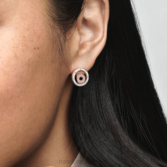 Pandora aretes con círculos y logo característico Dos tonos J2LX913 accesorios