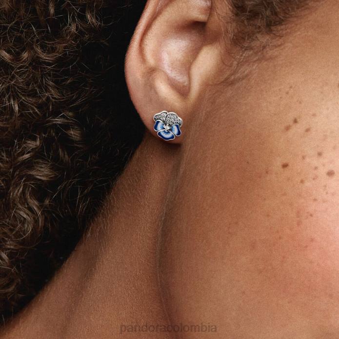 Pandora aretes con flor de pensamiento plata esterlina/azul J2LX901 accesorios