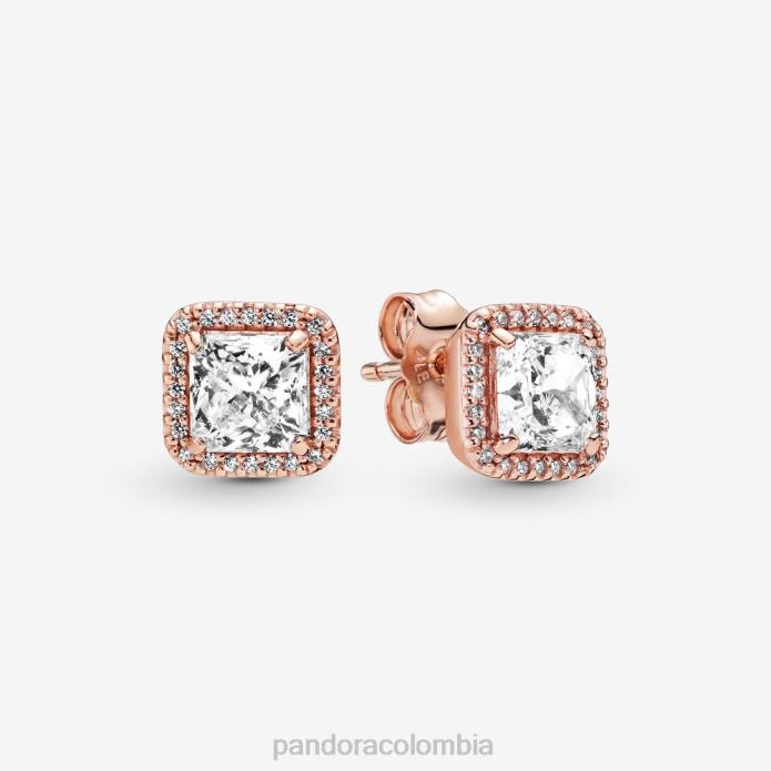 Pandora aretes cuadrados con halo brillante Oro de Rose plateado J2LX874 accesorios