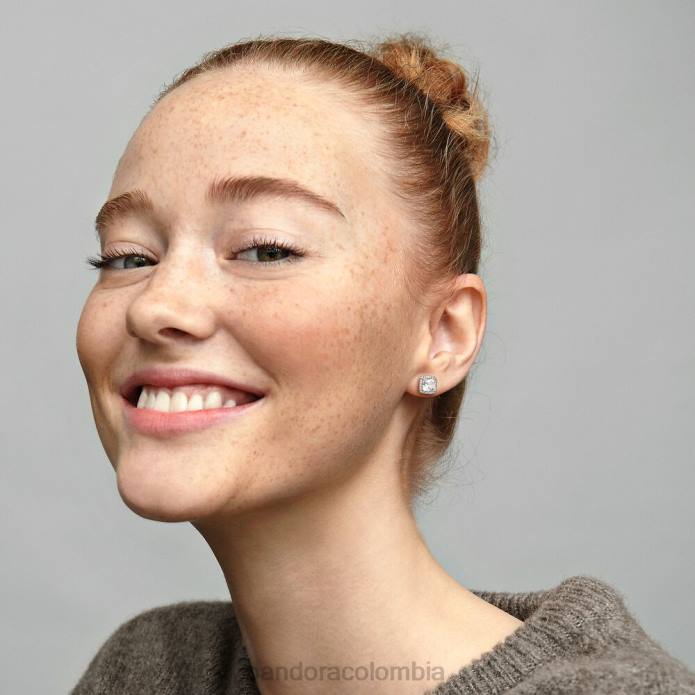Pandora aretes cuadrados con halo brillante Plata esterlina J2LX873 accesorios