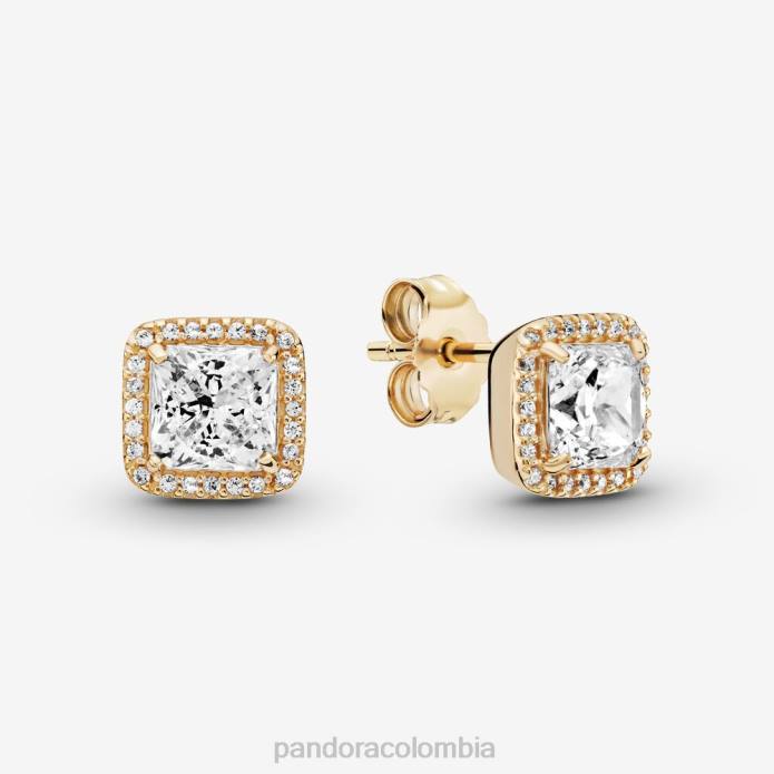 Pandora aretes cuadrados con halo brillante oro J2LX919 accesorios
