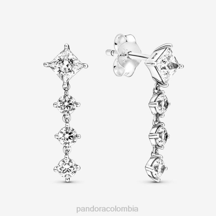Pandora aretes colgantes redondos y cuadrados brillantes Plata esterlina J2LX825 accesorios